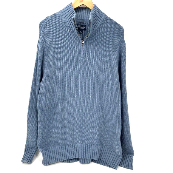 Lucky Brand Sweater Mens XL Blue 1/4 Zip Cotton Cashmere Pullover Knit - Picture 1 of 6
